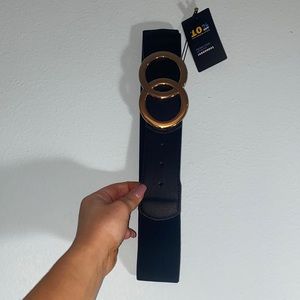 Wide Black & Gold Elastic Waist Belt